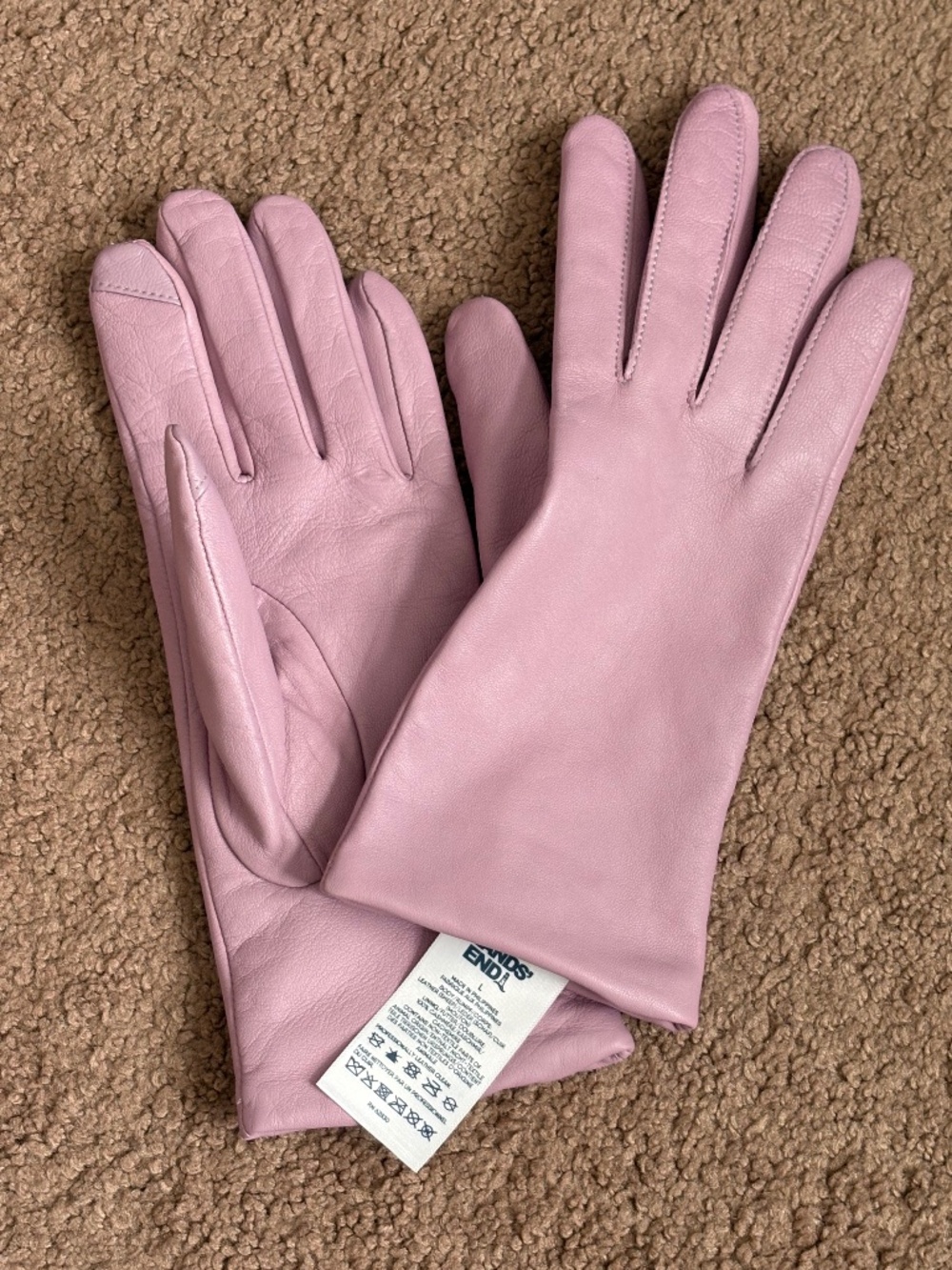 Lands End Womens Gloves EZ Touch Screen Lilac Cashmere Lined Leather Sz L New